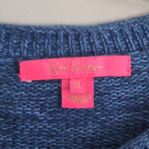 LILLY PULITZER | Bayport Cotton Crew Sweater Navy Blue Sz XL - Picture 4 of 6